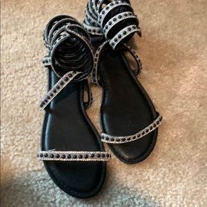 Black Lace Up Sandals - New